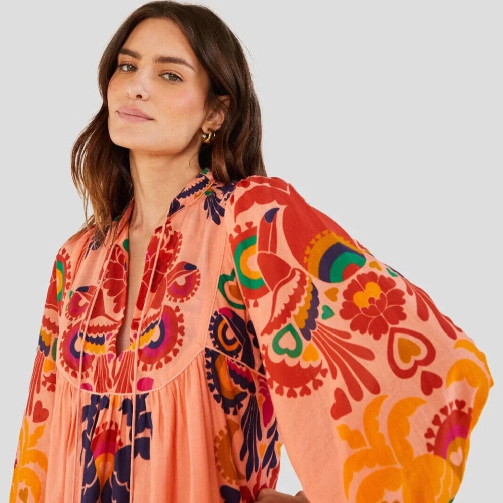 FARM RIO Peach Amulet Midi Dress